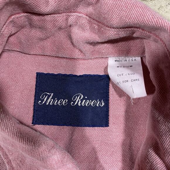 VTG Three Rivers Pink Denim Button Down Shirt USA Made 80s M - Picture 3 of 6